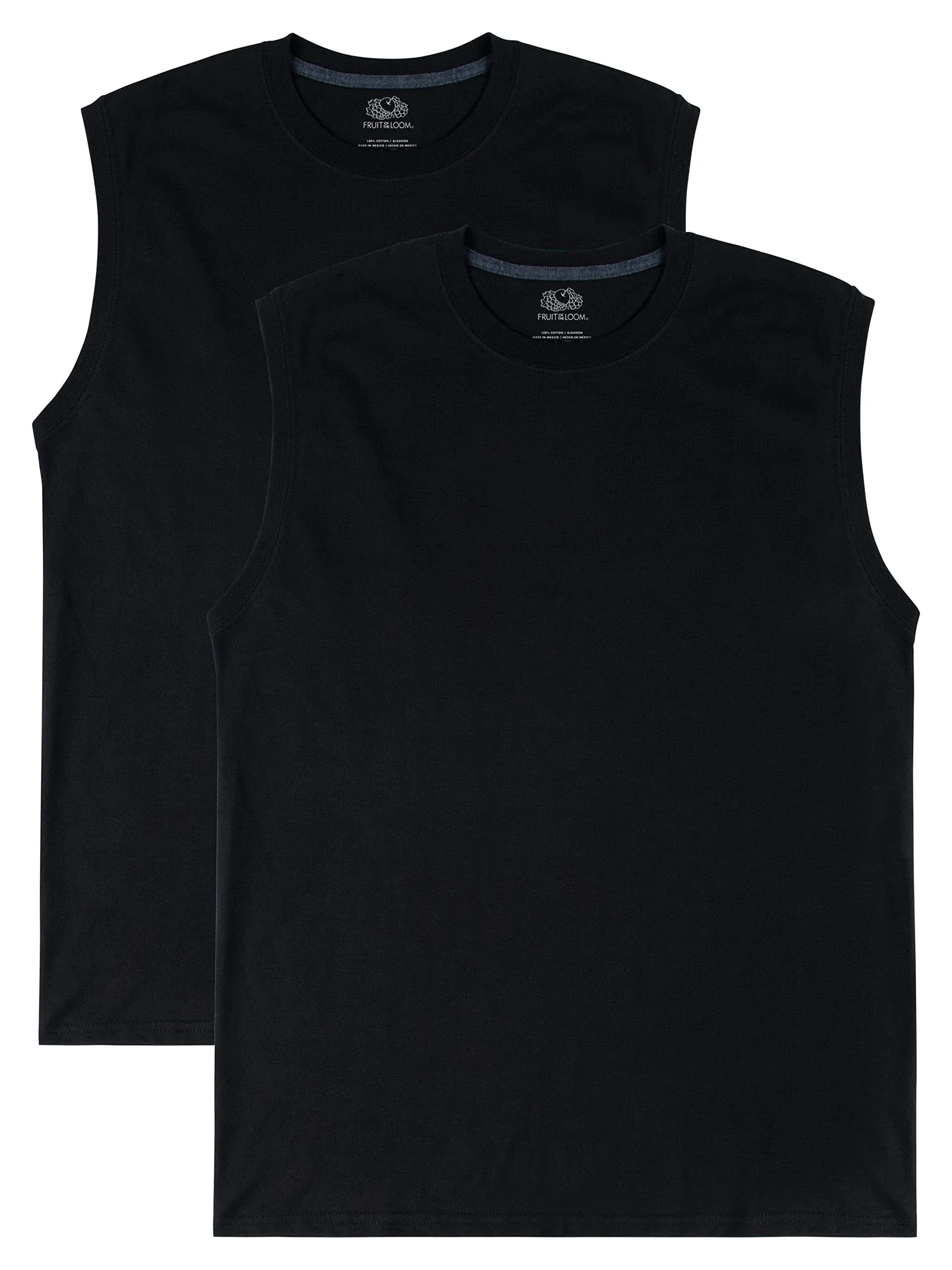 Fruit of the Loom Shirt Men&#039;s Medium Black EverSoft Muscle Sleeveless 2-Pack