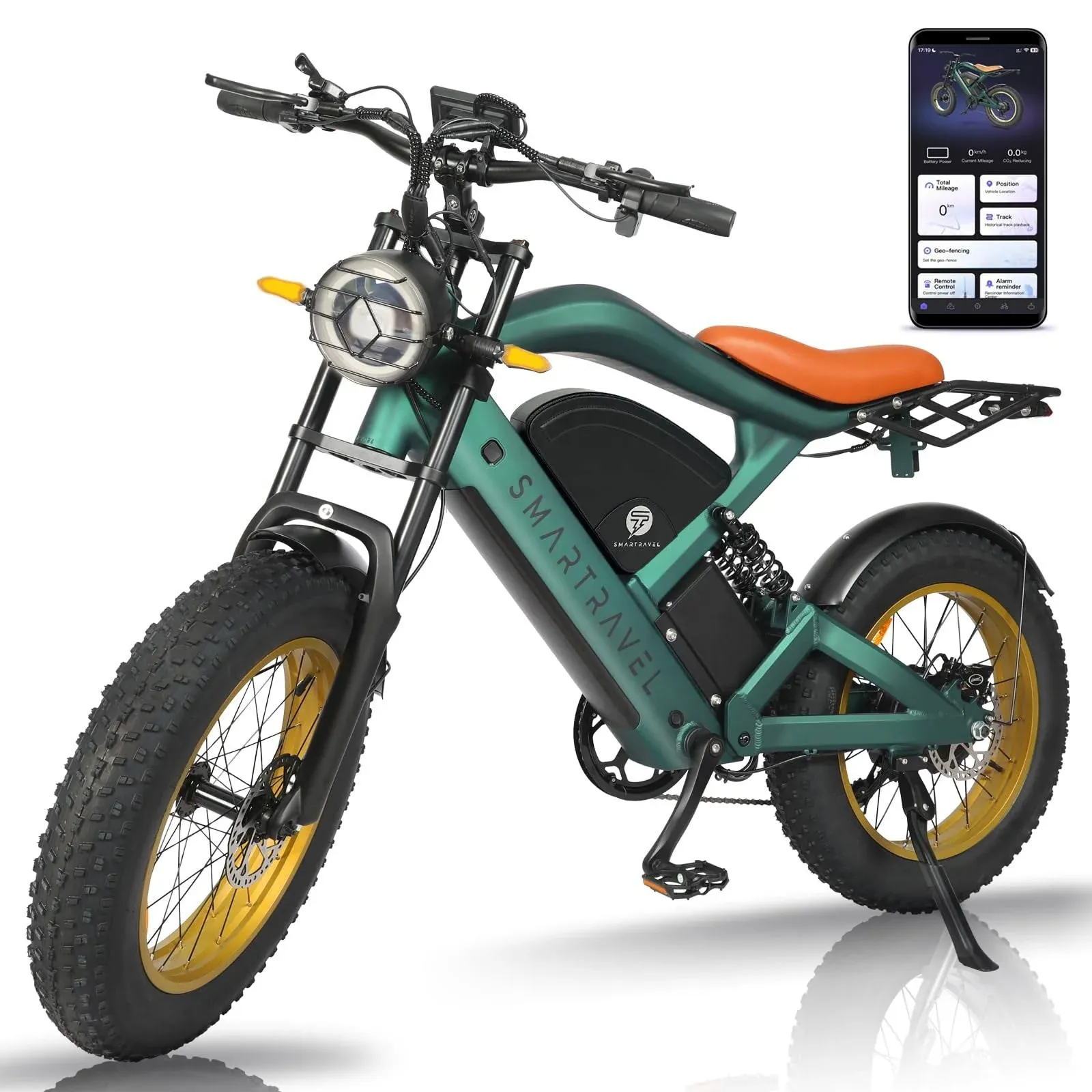 Electric Bike for Adults,GPS and APP Control Ebike,1200W Brushless Motor,48V/20Ah Removable UL&GCC Certification Battery,20"*4.0 Fat Tire,30MPH and 60Miles Range