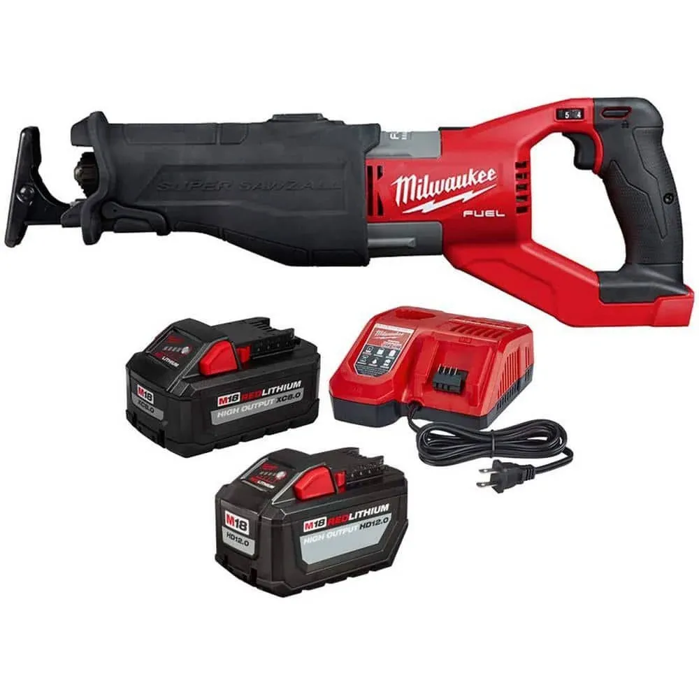 M18 FUEL 18V Lithium-Ion Brushless Cordless Super SAWZALL Orbital Recip Saw, 12.0 Ah. Battery & 8.0ah Starter Kit