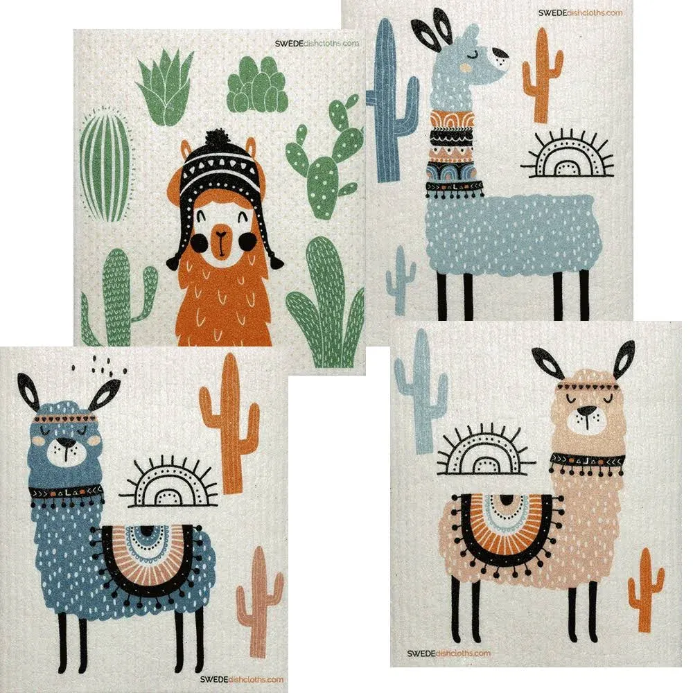 Mixed Llamas Set of 4 Swedish Dishcloths (One of each design)