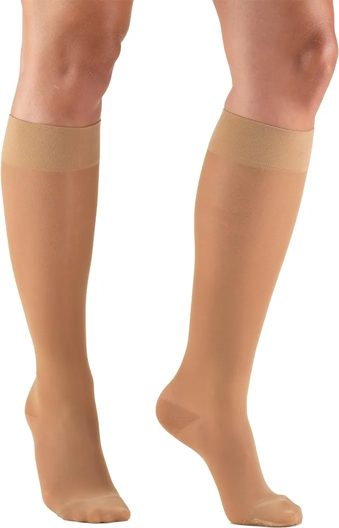 Truform Sheer Compression Stockings, 15-20 mmHg, Women's Knee High Length, 20 Denier, Beige, 2X-Large