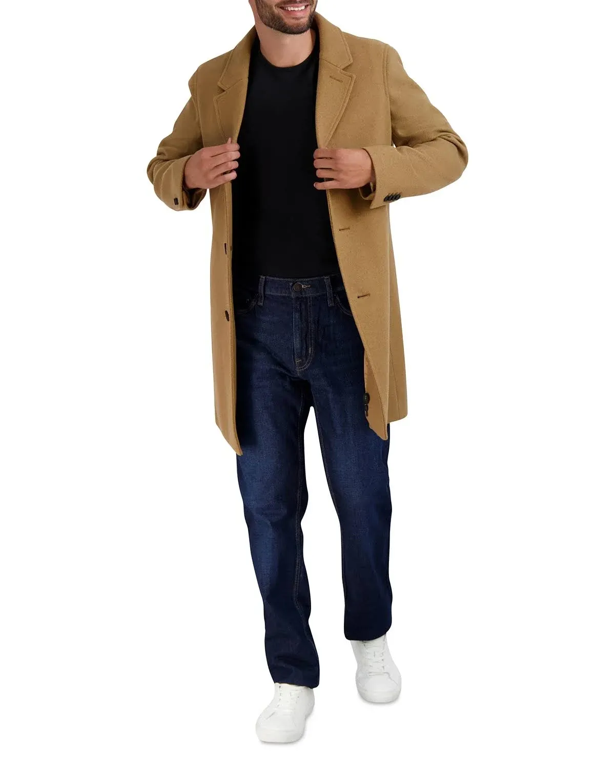 Cole Haan Regular Fit Stretch Wool Coat in Camel