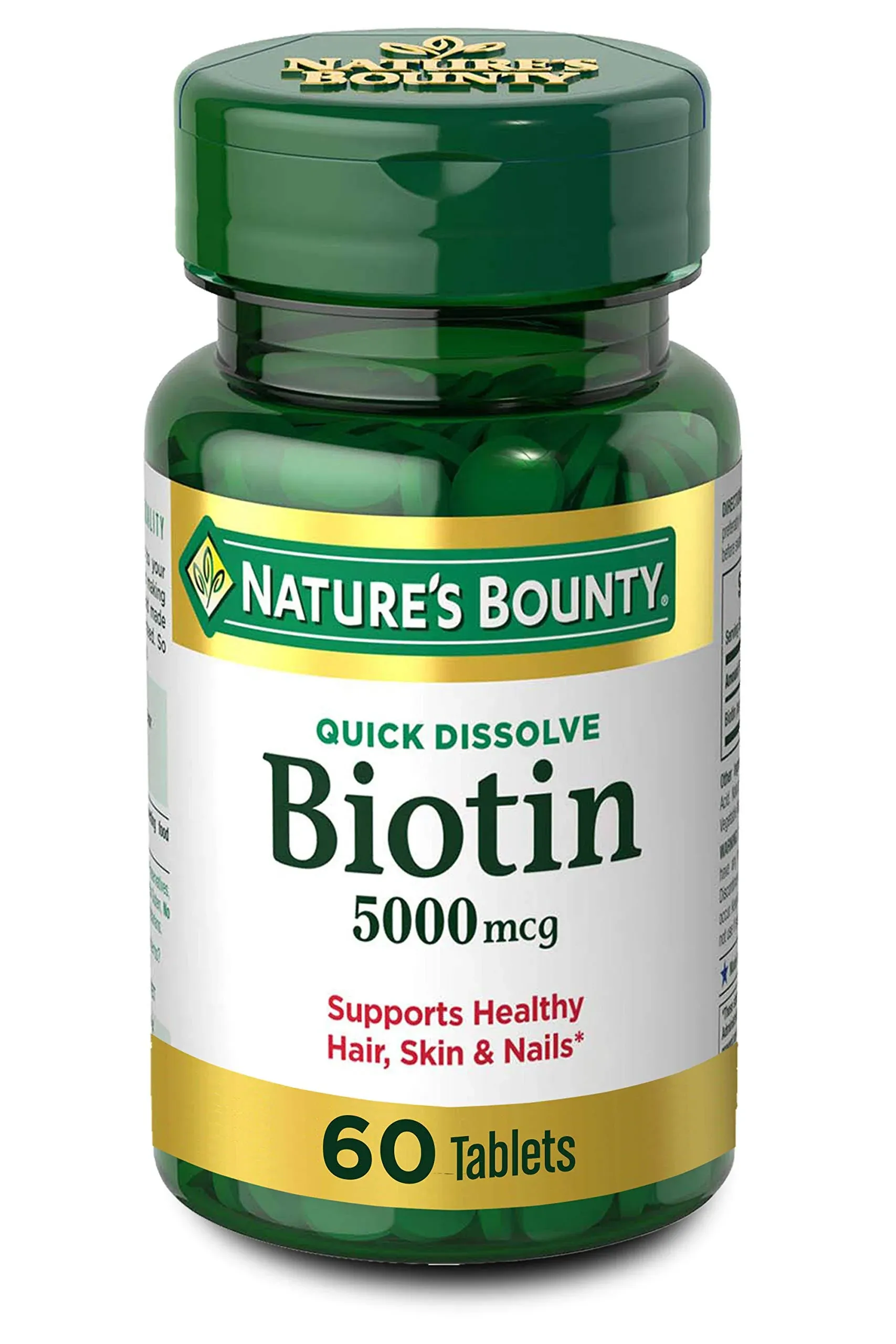 Natures Bounty Biotin 5000 mcg Quick Dissolve Tablets, Strawberry Flavor - 60 ea