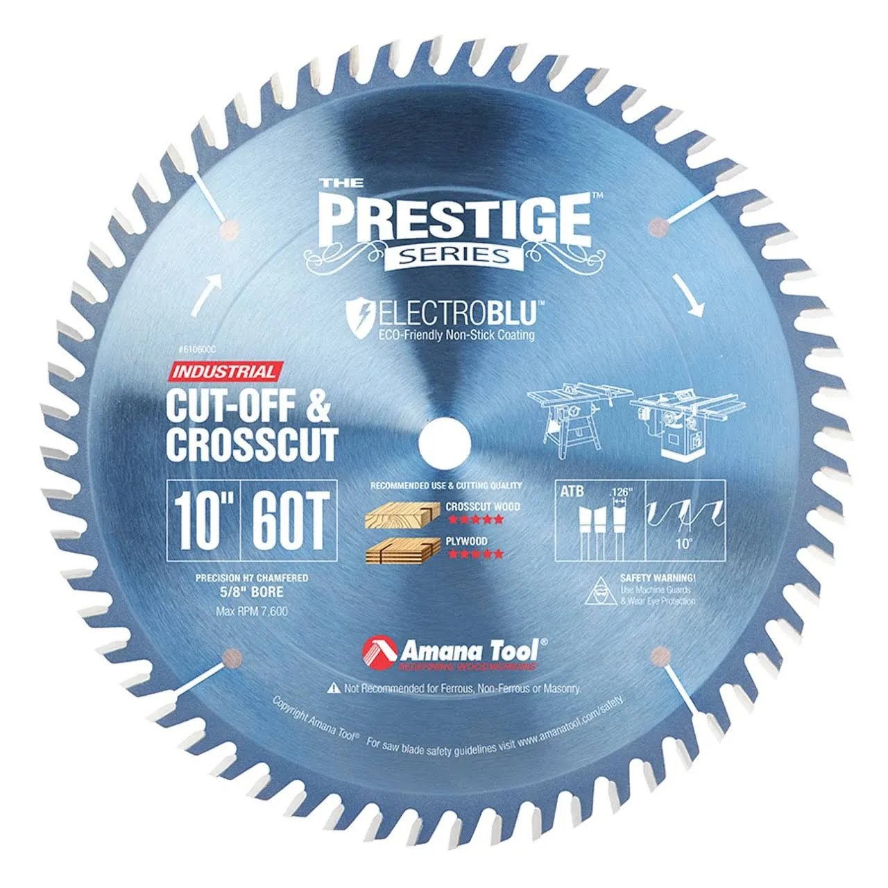 Amana Tool - 610600C Electro-Blu Carbide Tipped Cut-Off & Crosscut 10" Dia x 60T ATB