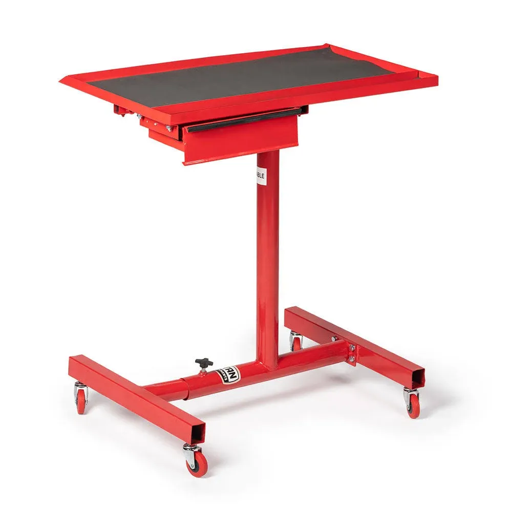 Titan Distributors Inc Adjustable Rolling Work Table with Tool Drawer Workstation for Shops Garages and Warehouses