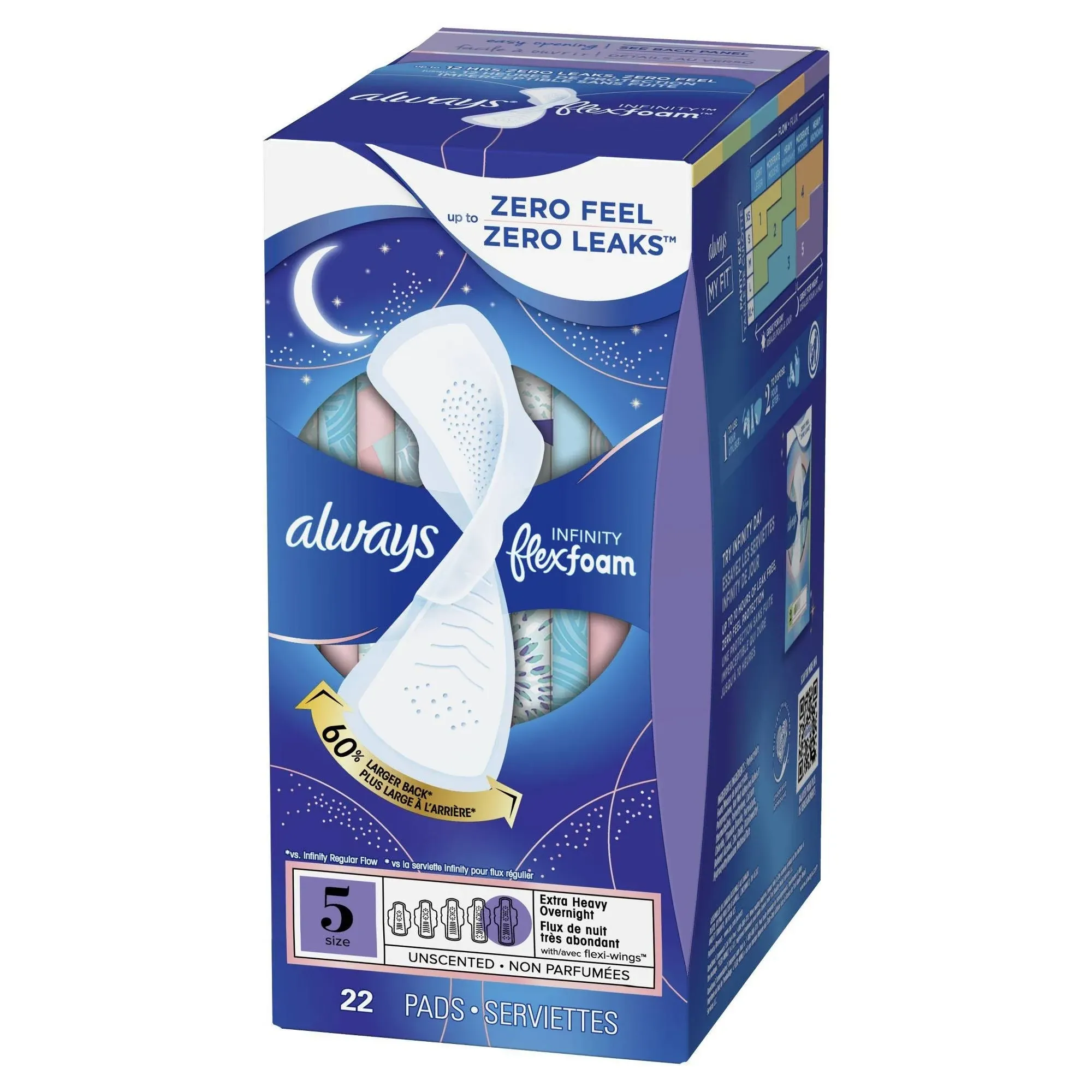 Always Infinity FlexFoam Pads, Size 5 Extra Heavy Overnight with Wings