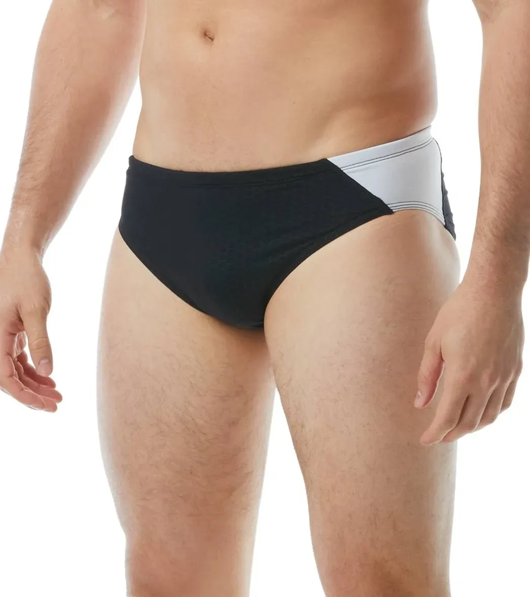 TYR Men's Hexa Blade Racer Brief Swimsuit - Black/White - Swimoutlet.com