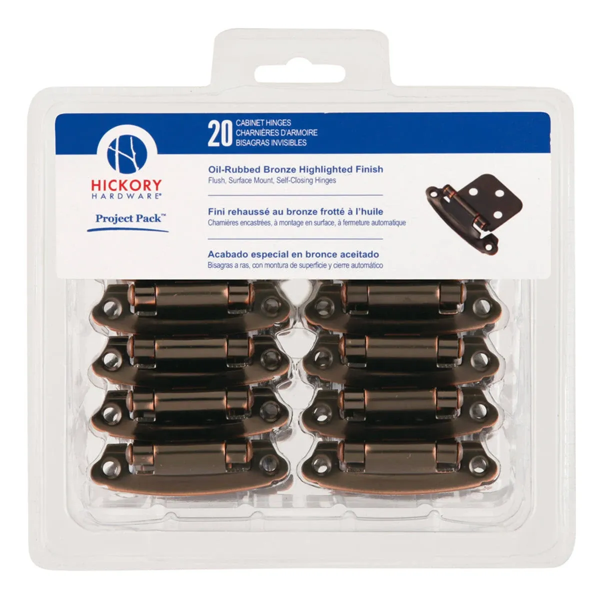 Hickory Hardware VP244-OBH Variable Overlay Surface Self-Closing Collection Cabinet Hinge - 170° Opening Face Frame Application Easy Installation, Oil-Rubbed Bronze Highlighted Finish - Pack of 1 Pair