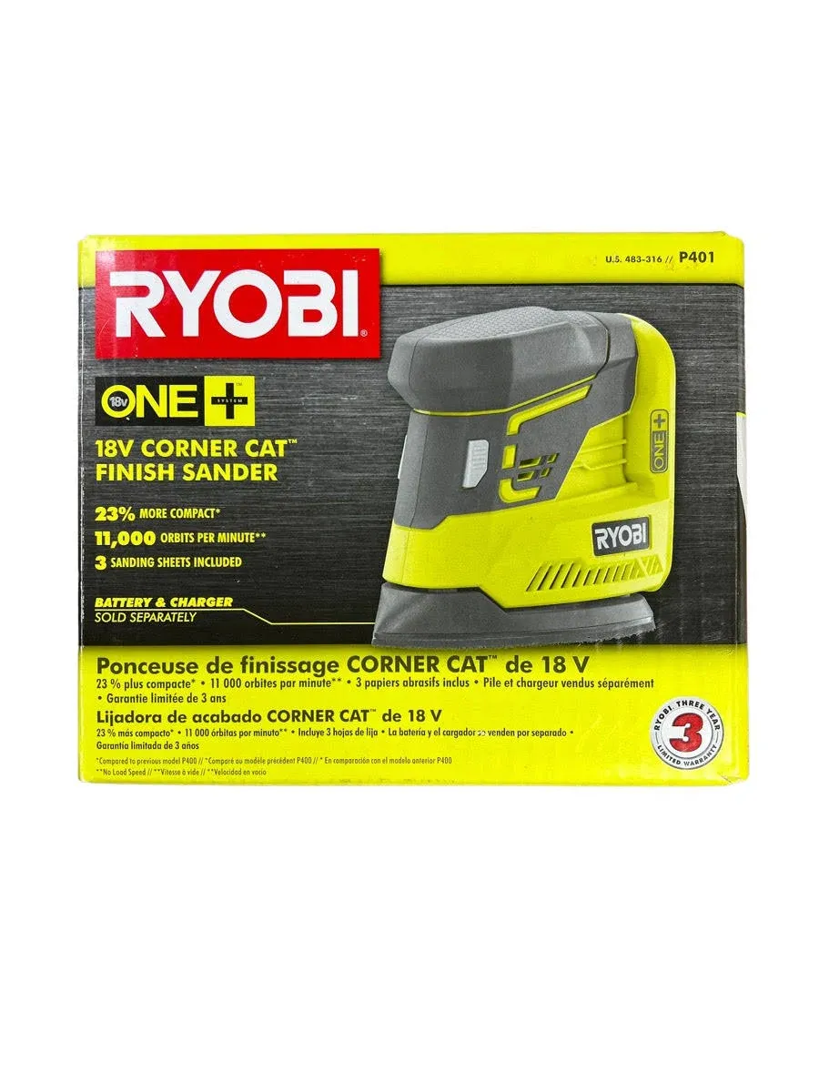 RYOBI 18V ONE+ Cordless Corner Cat Finish Sander with Sandpaper Assortment (Tool Only)