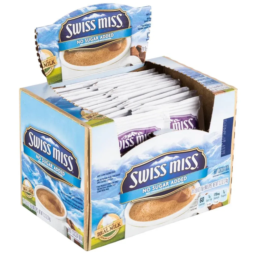 Swiss Miss No Sugar Added Hot Chocolate Mix - 24 pack, 0.55 oz each