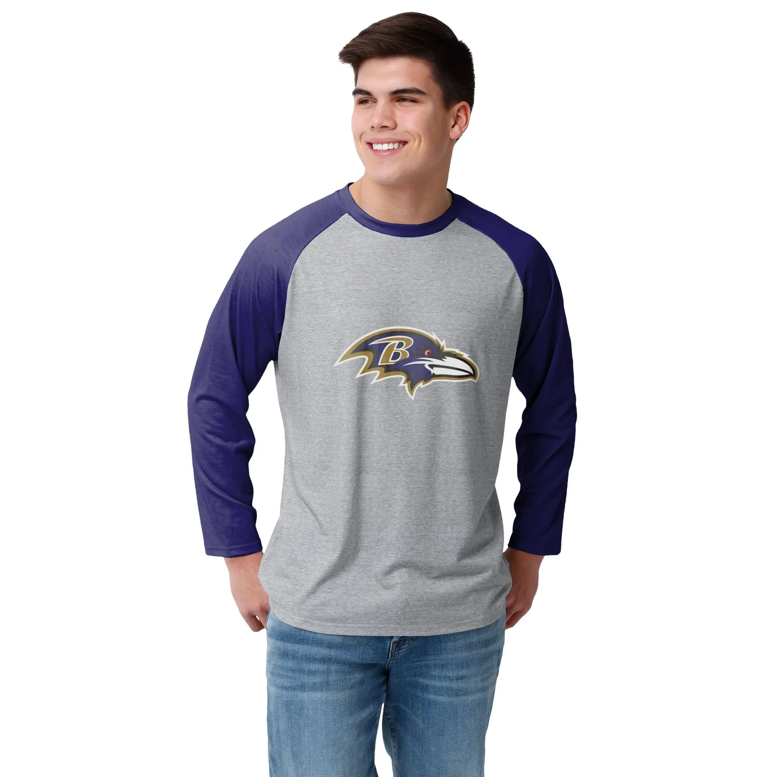 FOCO Mens NFL Team Raglan T-Shirt, Gray Big Logo, X-Large