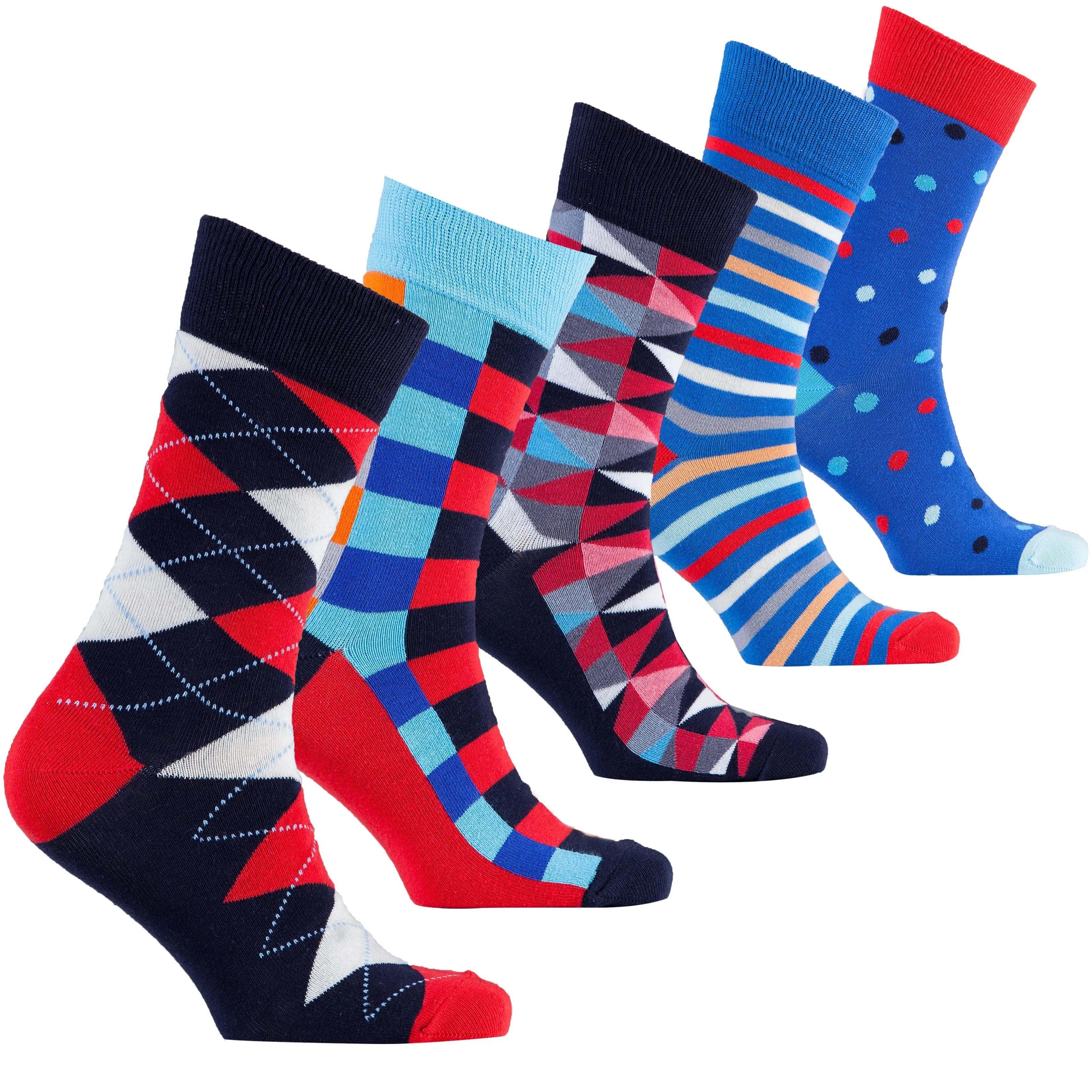 Socks N Socks - Men's 5-Pairs Luxury Cotton Cool Funky Colorful Patterned Fashion Polka Dot Designer Stripe Fun Argyle Dress Socks with Gift Box, Size