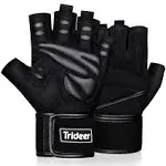 Trideer Padded Workout Gloves for Men - Gym Weight Lifting Gloves with Wrist Wrap Support Full Palm Protection & Extra Grips for Weightlifting