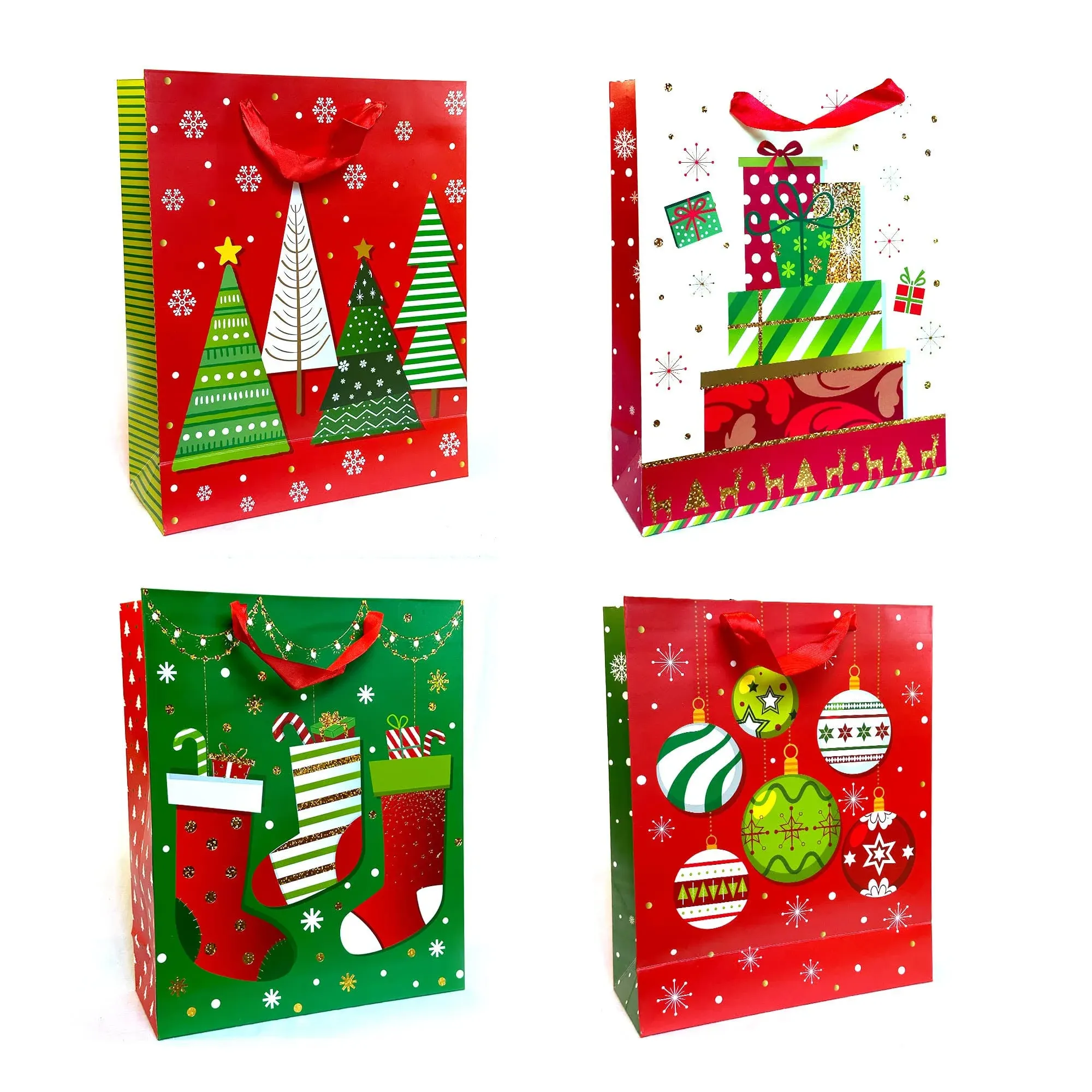 allgala 12-PC (12.5x10.25 inch) Premium Metallic Foil Hotstamping Chritmas Gift Bag-GP91032