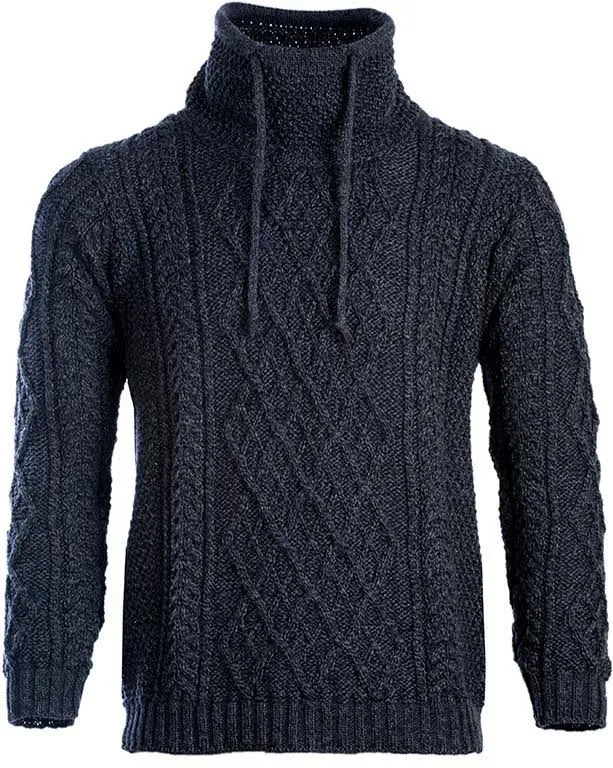 Arran Woolen Mills - Men's Merino Wool Sweater with Drawcords Made in Ireland