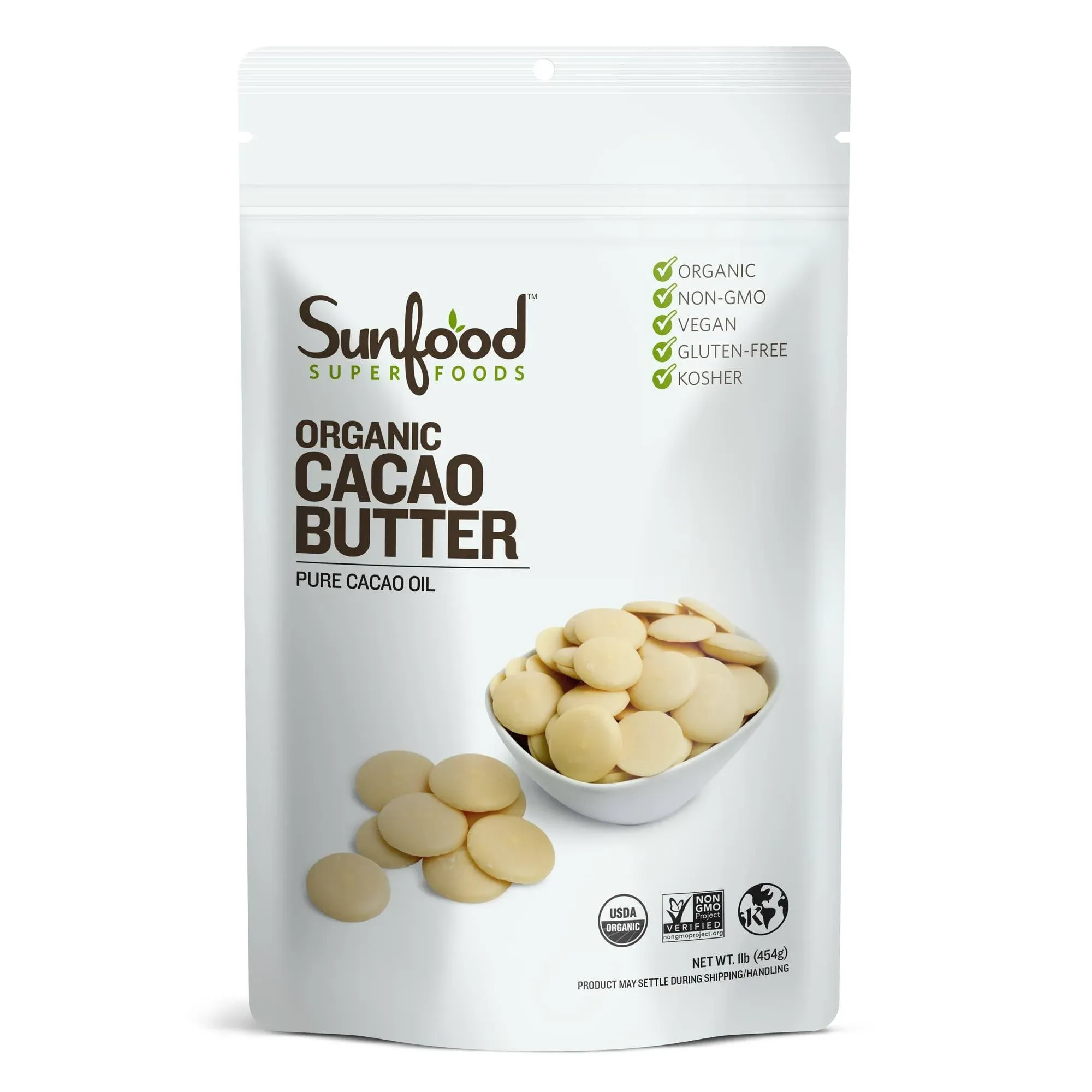 Sunfood Superfood Raw Cacao Butter - 1 lb pouch