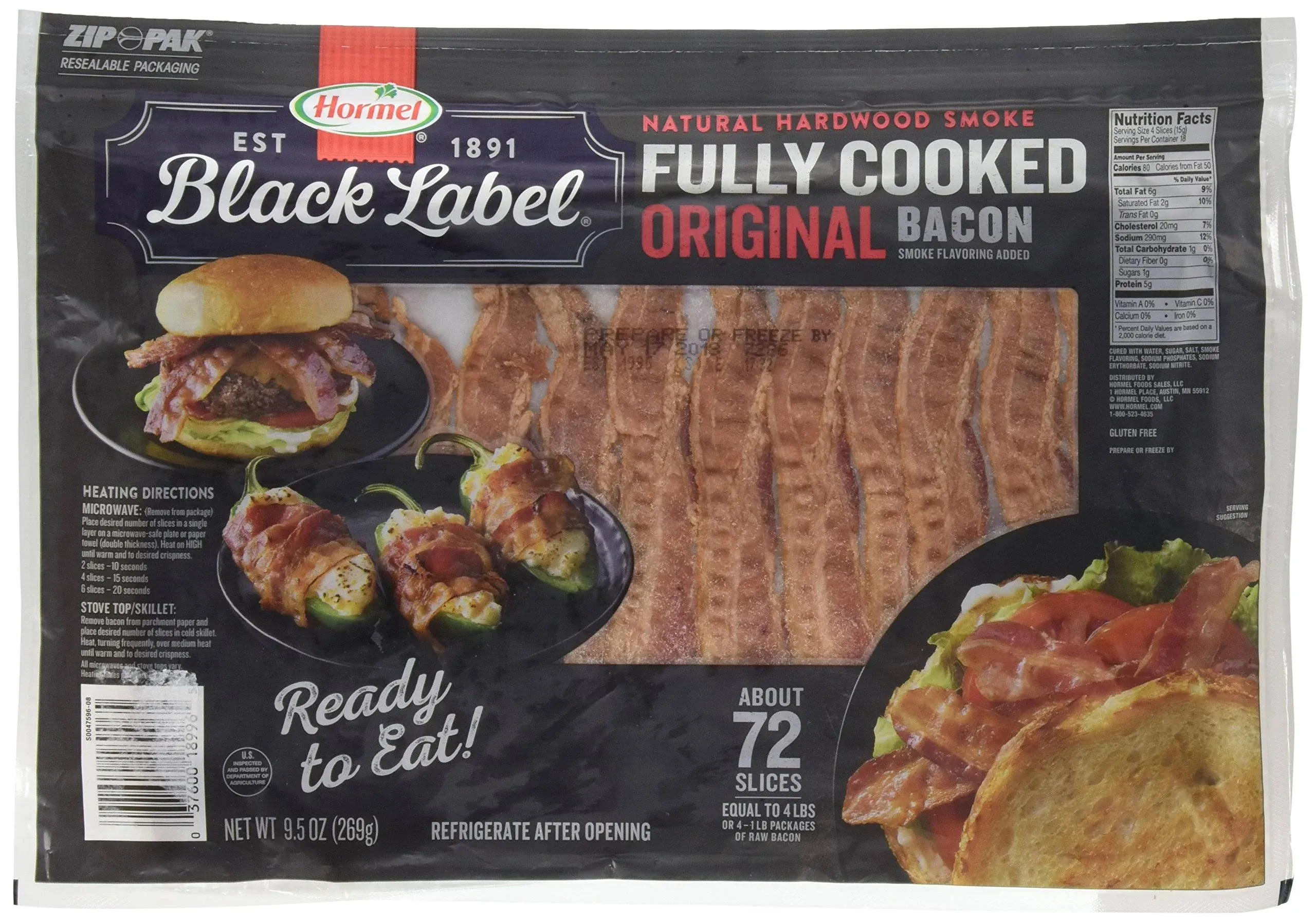 Hormel Black Label Fully Cooked Bacon,10.5 Ounce (Pack of 1)  Assorted Sizes 