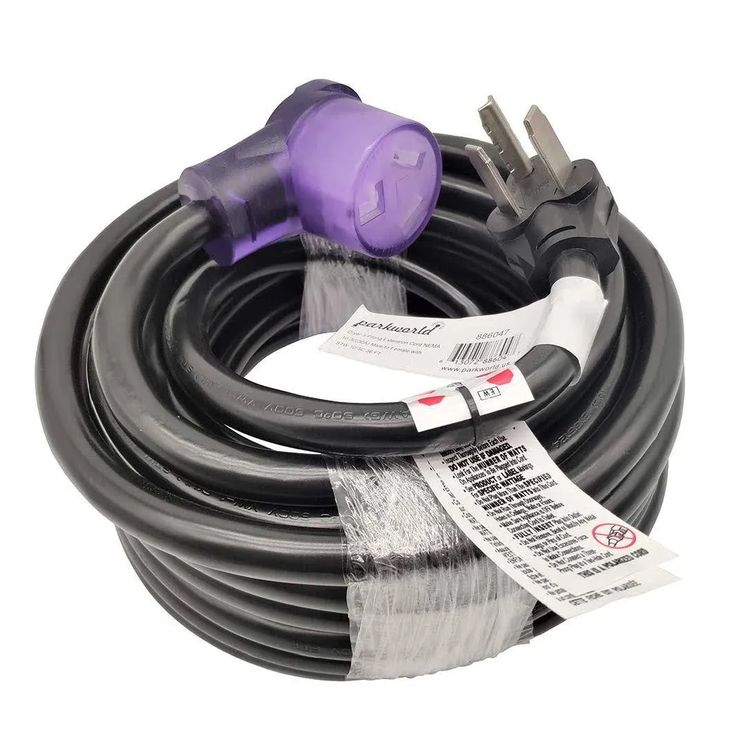 Parkworld Dryer 3 Prong Extension Cord UL Listed, NEMA 10-30 Extension Cord, EV ...