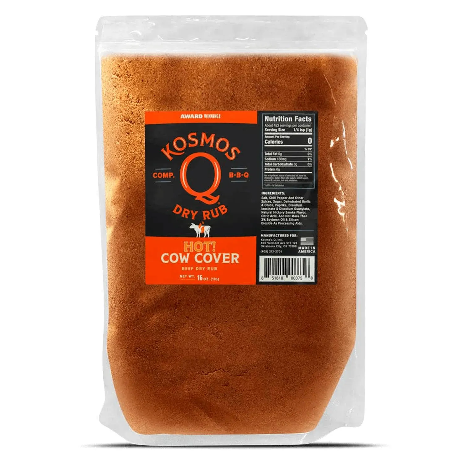 Kosmos Q Cow Cover BBQ Rub | Savory Blend | Great on Brisket, Steak, Ribs & Burgers | Best Barbecue Rub | Meat Seasoning & Spice Dry Rub | 1 Lb Bag