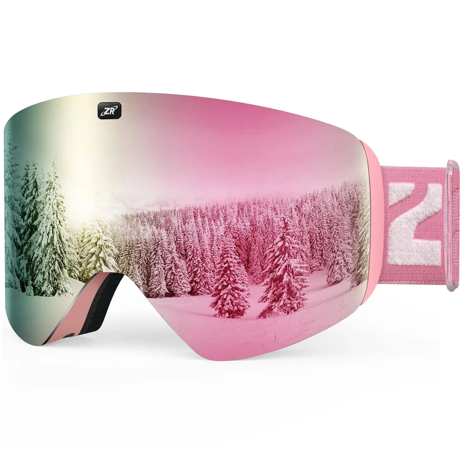 ZIONOR X11 Ski Goggles Magnetic Cylindrical A0-pinkframe Pinklens Vlt6% 