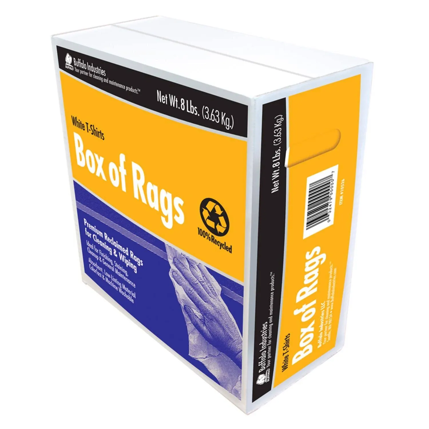 Buffalo Industries (10526) White Recycled T-Shirt Cloth Rags - 8 lb. box