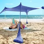 Sun Ninja 7x7.5 Outdoor Pop Up Beach Tent with Shovel, Pegs, Stability Poles, Royal Blue