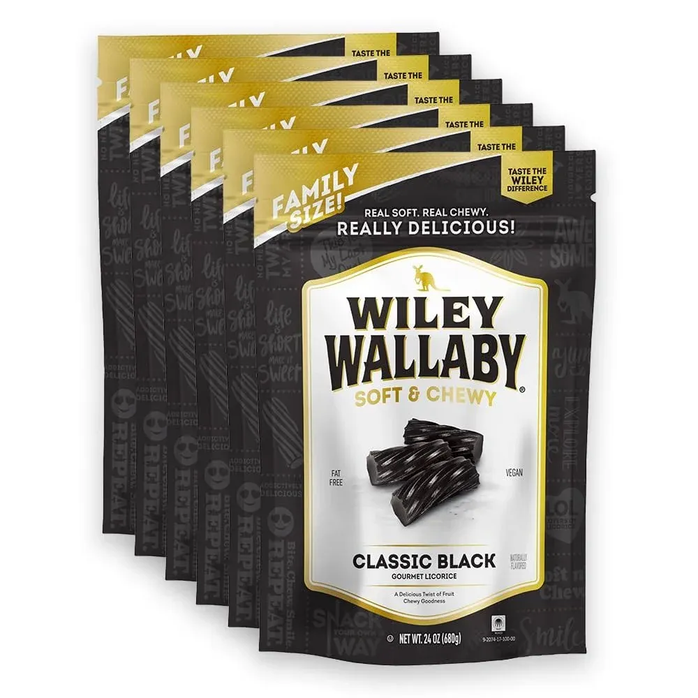 Wiley Wallaby Licorice 24 Ounce Classic Gourmet Soft & Chewy Australian Black Licorice Candy Twists, 6 Pack