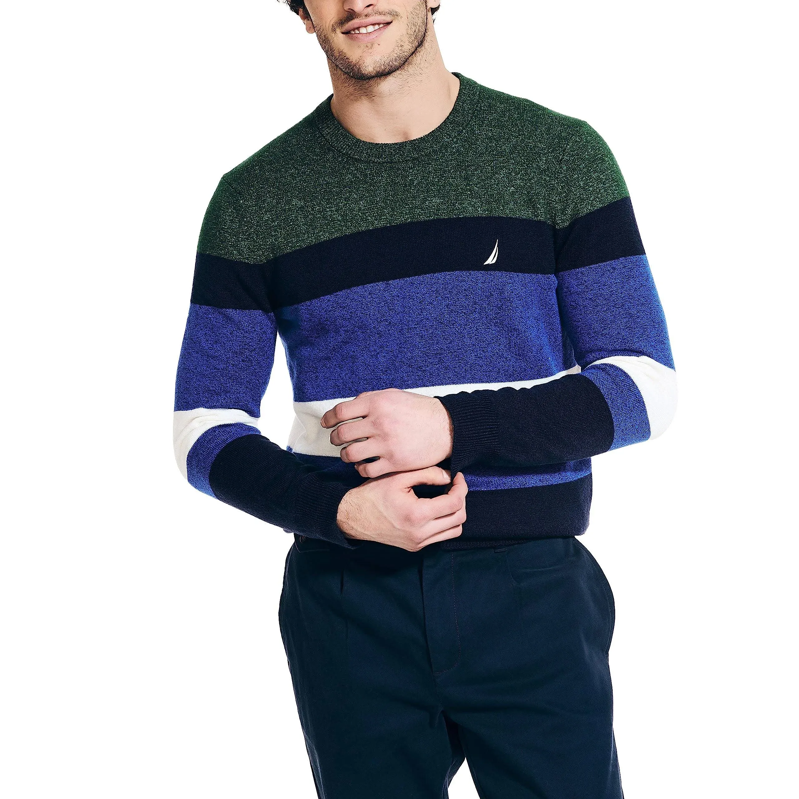 Nautica Men's Sustainably Crafted Striped Textured Crewneck Sweater