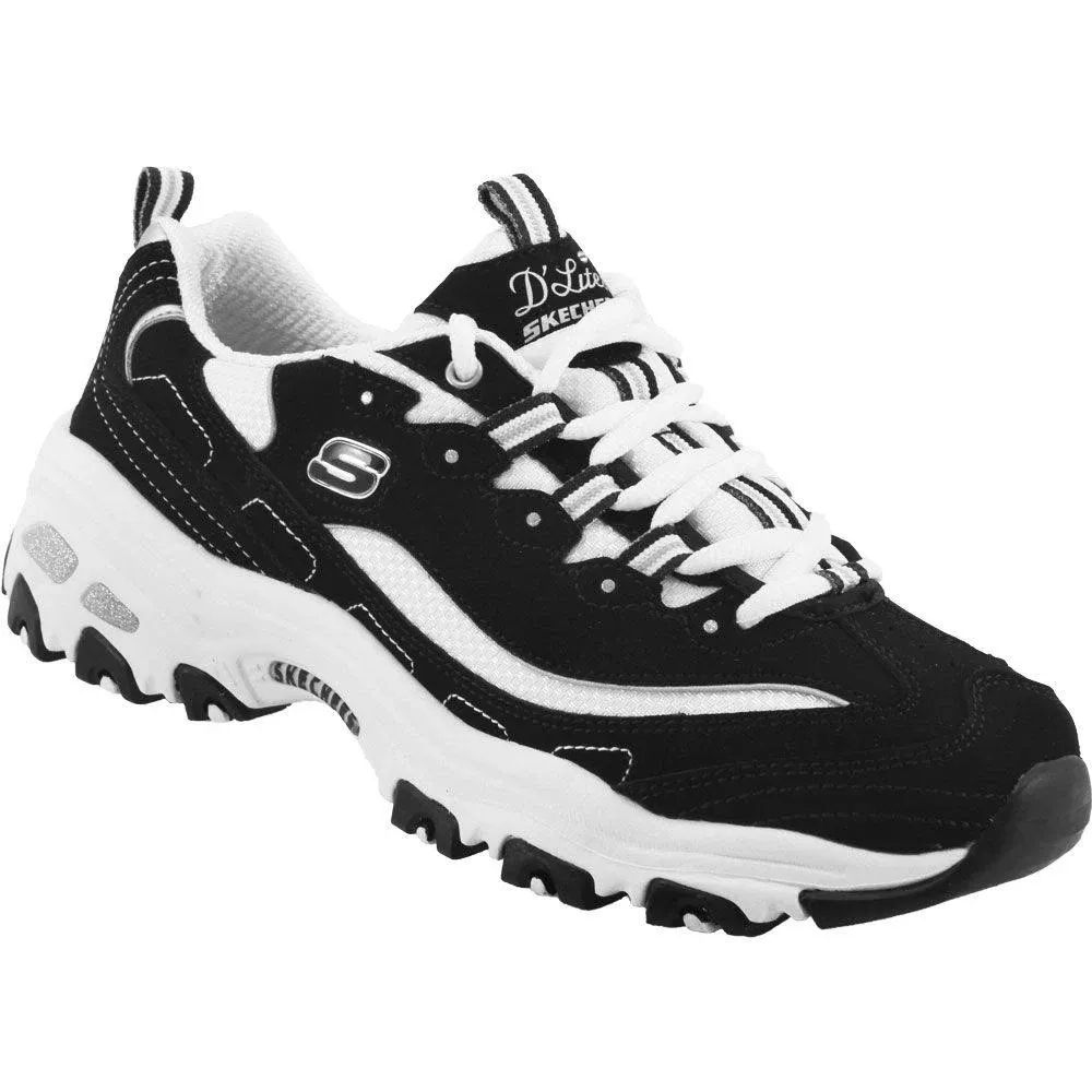 Skechers D&#039;Lites Biggest Fan Memory Foam Women&#039;s Sneakers Black-White 11930-bkw