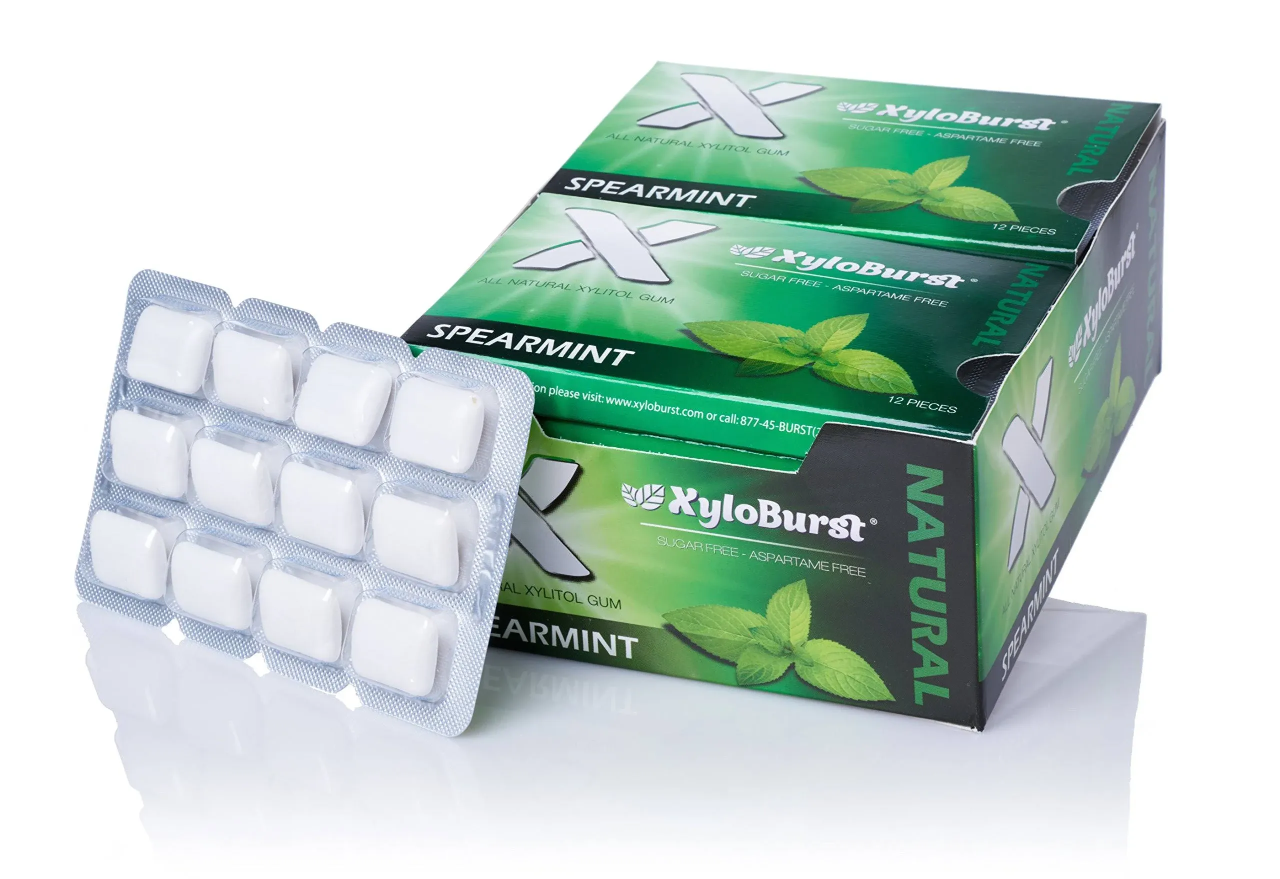 XyloBurst Gum | Xylitol Chewing Gum | Sugar Free, Gluten Free, Keto Friendly | Aspartame Free Gum For Oral Health | Spearmint | 12 Pieces, Pack of 12