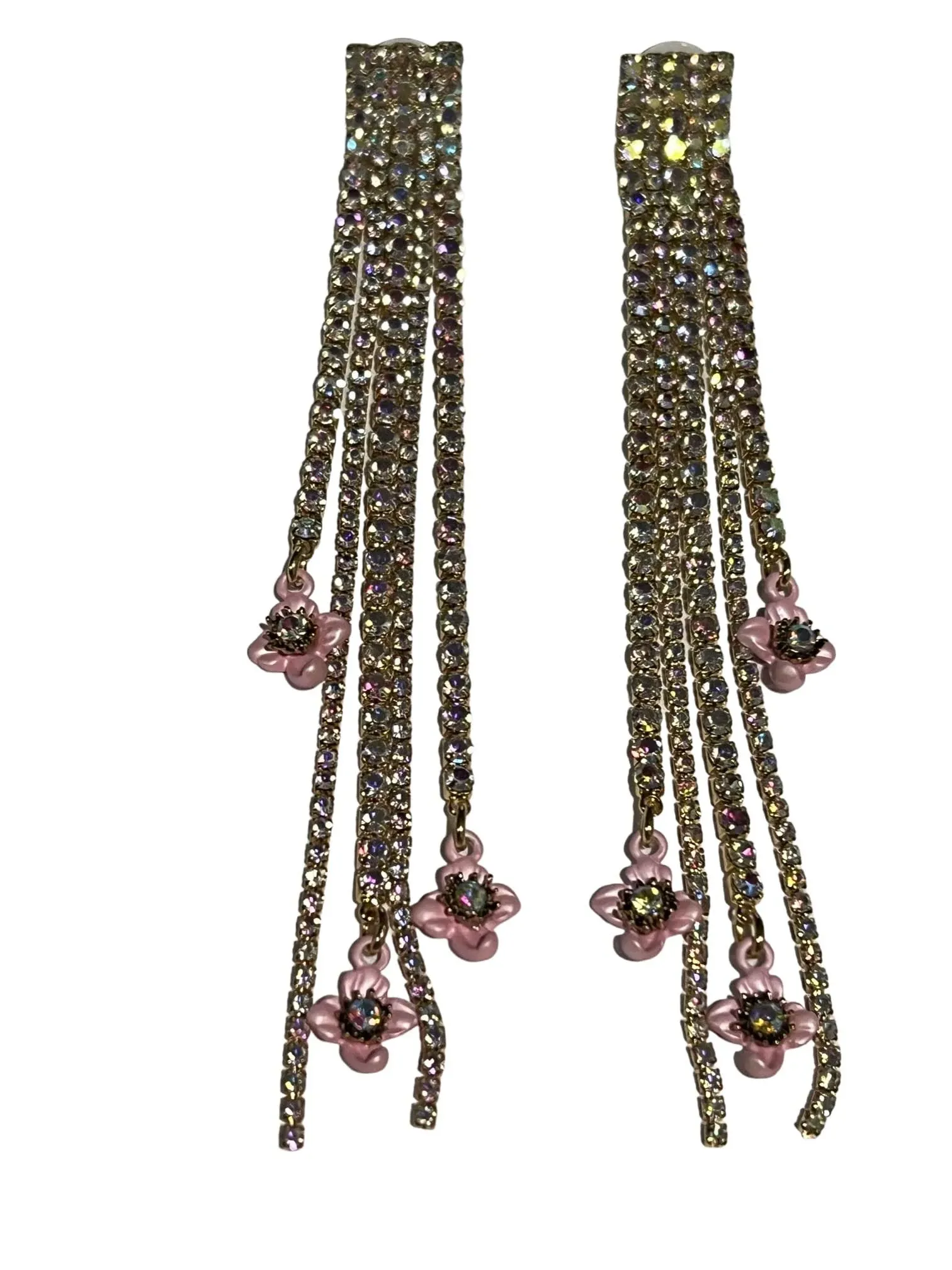 Betsey Johnson Flower Charm Fringe Chandelier Earrings New