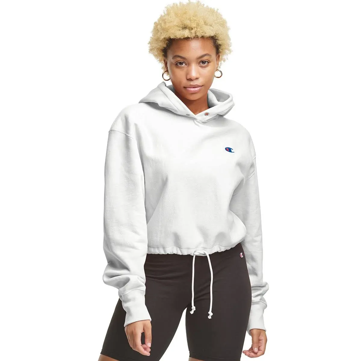 Champion Women&#039;s Reverse Weave Cinch Bottom Hoodie, White