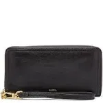 Fossil Logan Leather Zip Around Clutch Wallet - Black Gold