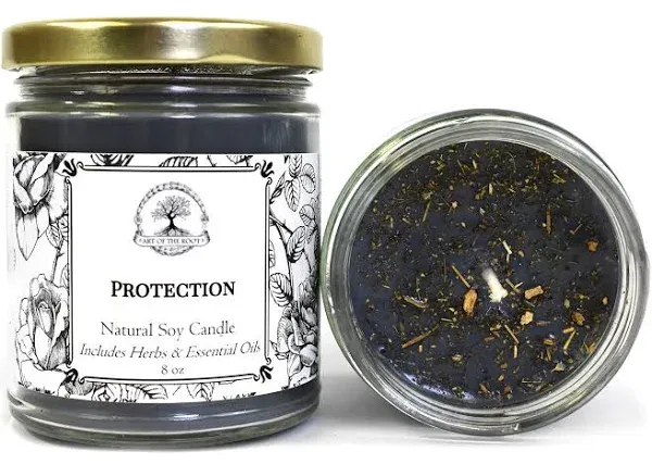 Protection Soy Herbal Candle 9oz | Negativity, Psychic Attacks & Evil Intentions | Wiccan Pagan Hoodoo Conjure