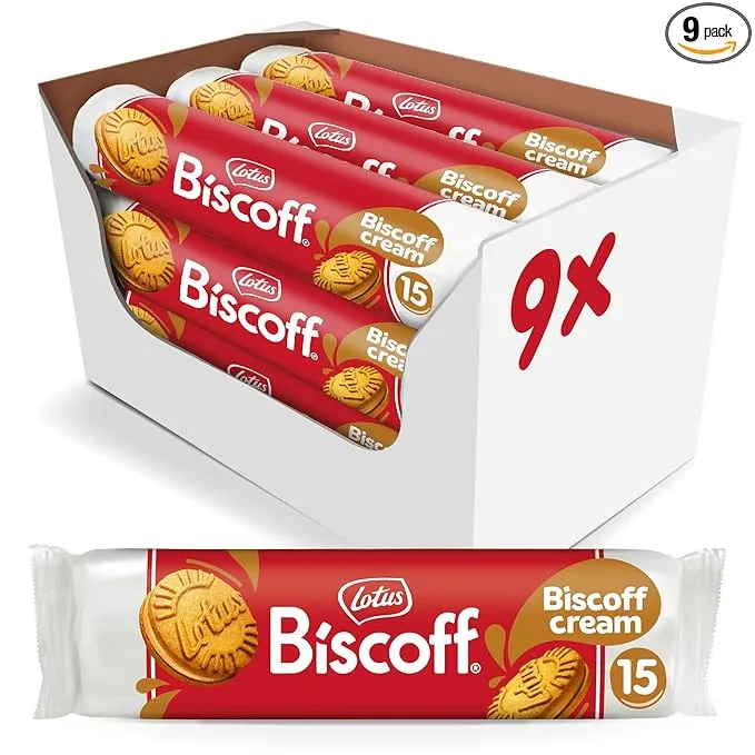 Lotus Biscoff Sandwich Cookies, Biscoff Cream, 15 Cookies per pack, 5.29 Ounce (Pack of 9)