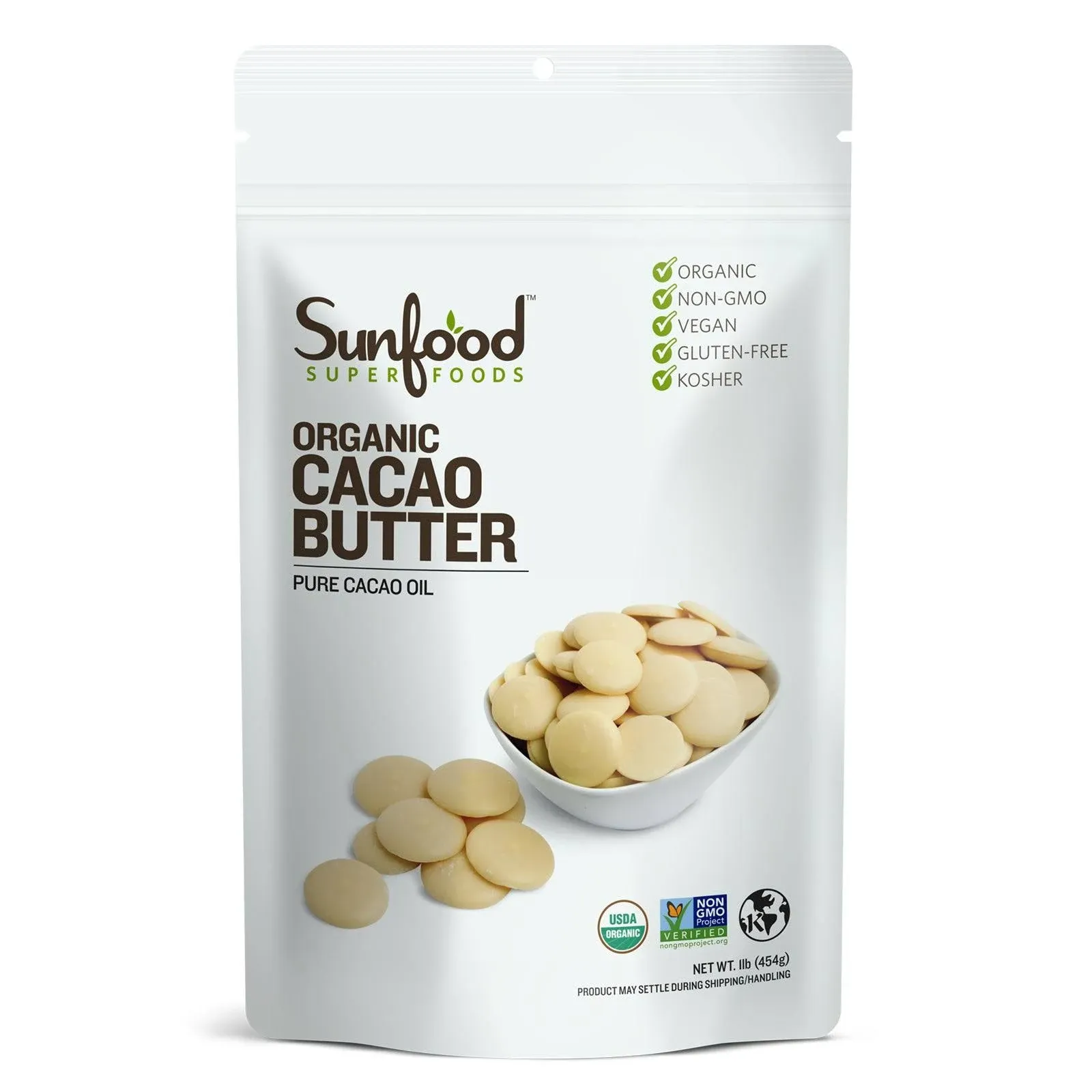 Sunfood Cacao Butter - 1 lb FRESH, FREE SHIPPING, MADE IN USA