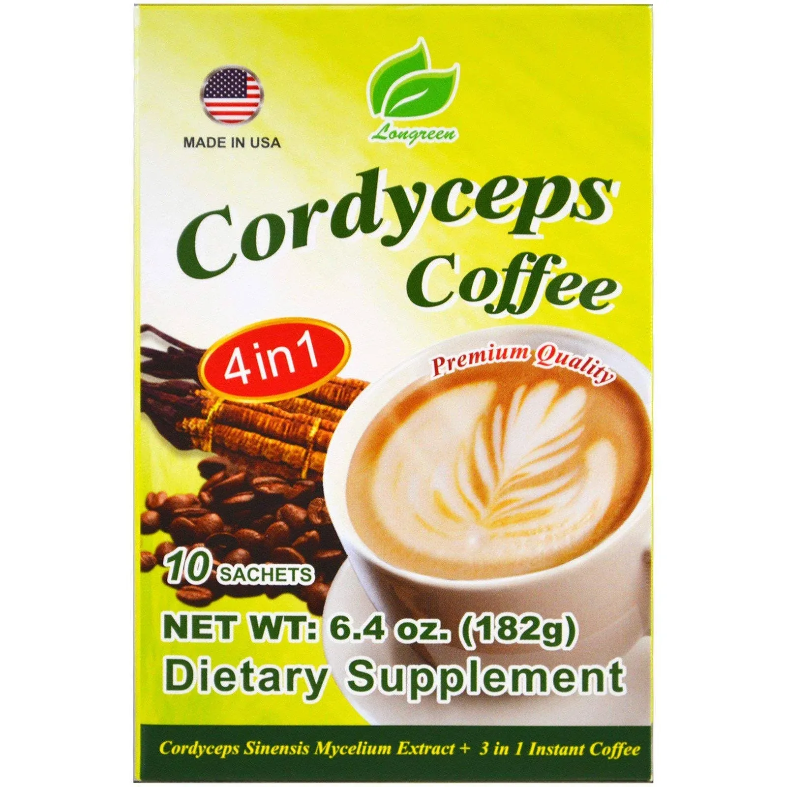 Longreen 4-In-1 Premium Quality Cordyceps Instant Coffee 10 Sachets x 25g