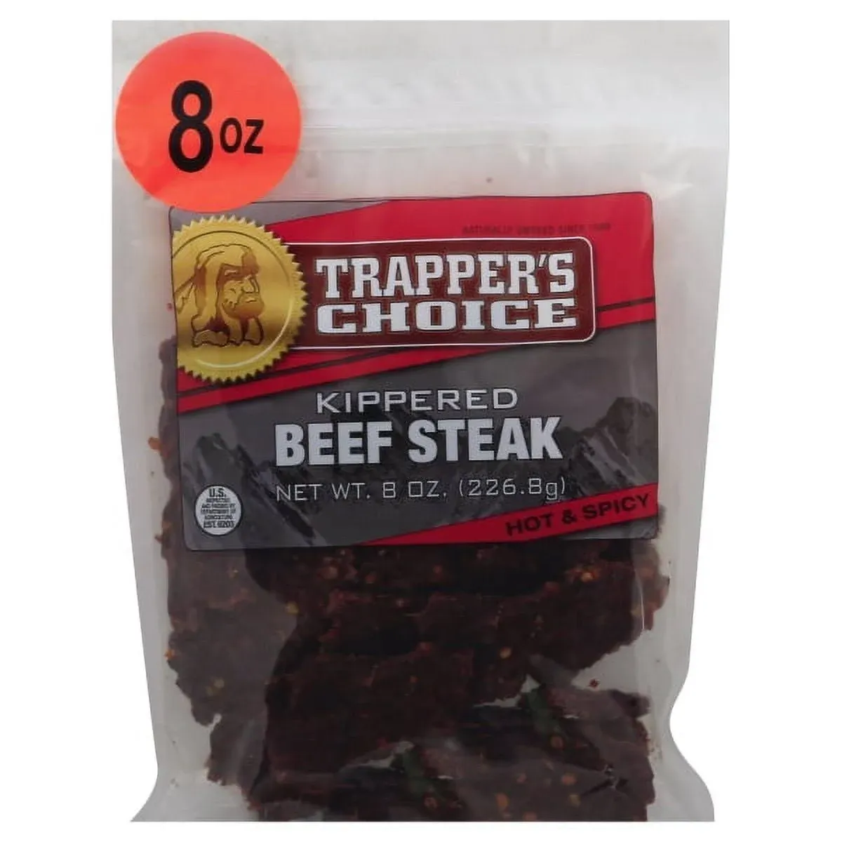 Trappers Choice Beef Steak, Kippered, Hot & Spicy - 8 oz