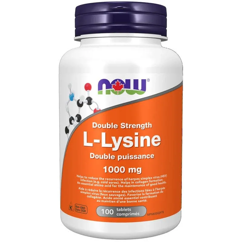 Now Supplements, L-Lysine (L-Lysine Hydrochloride) 1,000 mg, Double Strength, Amino Acid, 100 Tablets