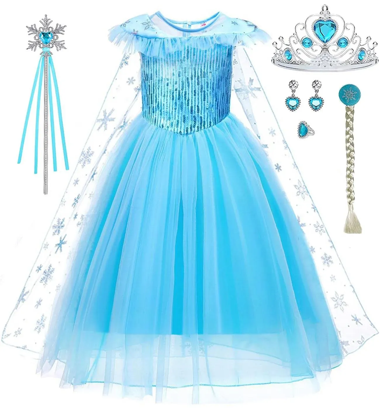 iTVTi Elsa Costume for Girls Toddler Elsa Dress Princess Halloween Birthday Outfit Blue Party Dress up with Accessories, 4-5 Years (Tag 120)