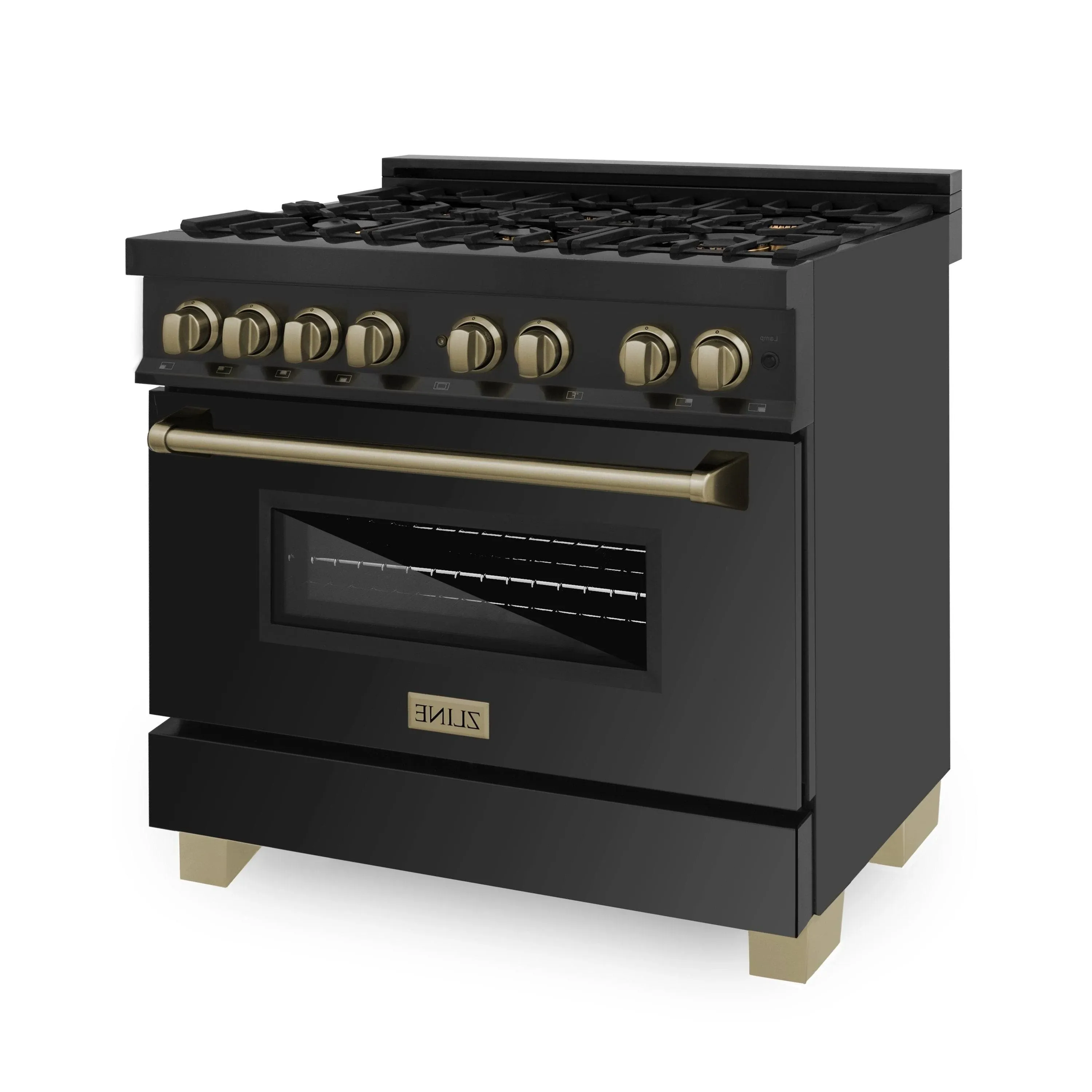 ZLINE Autograph Edition 36" 4.6 Cu. ft. Dual Fuel Range in Black Stainless Steel with Champagne Bronze Accents