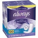 Always Daily Liners, Xtra Protection, Regular, Double Pack - 100 liners