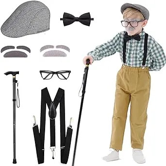 Aimeiar Kids 100th day of school costume for Boys Old man dress up for kid Ol...