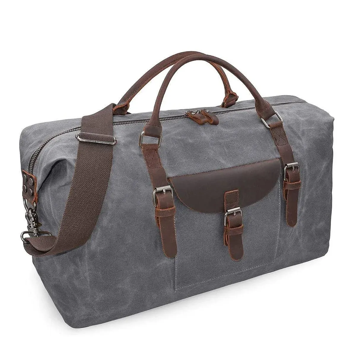 Oversized Travel Duffel Bag Waterproof Canvas Genuine Leather Weekend bag Weekender Overnight Carryon Hand Bag Grey