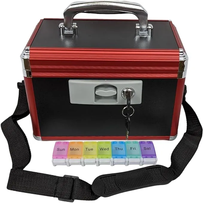 Medicine Lock Box with Strap, Steel Hinges, Medication Lock Box, Lock Boxes for Personal Items, Storage Box with Lock, Locking Box, Large Lock Box, Locked Box, Medical Box with 2 Keys