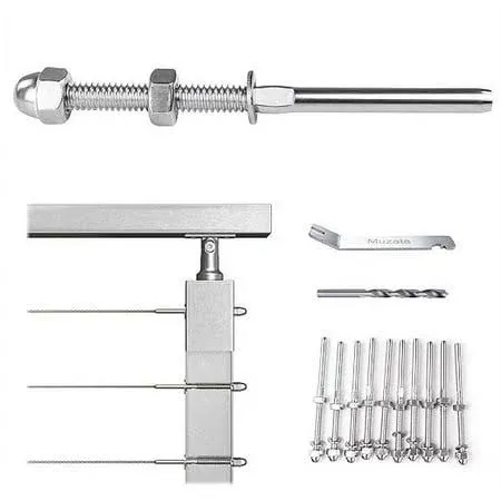 Muzata Cable Railing Kit Hand Swage Threaded Stud Tensioner for 1/8" Cable Railing System 4x4 2x2 Wood Metal Post Deck Stair Cable Railing