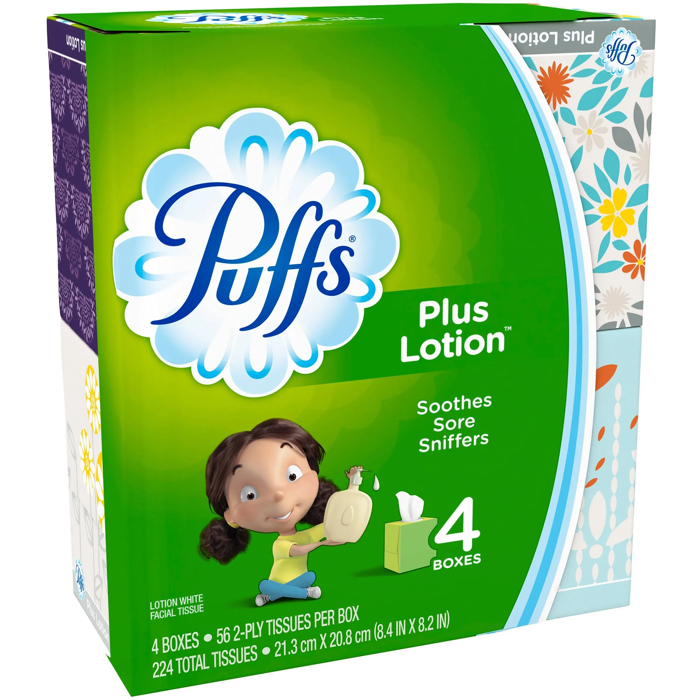 Puffs Plus Lotion Facial Tissue, 1-Ply, White, 56 Sheets/Box, 24