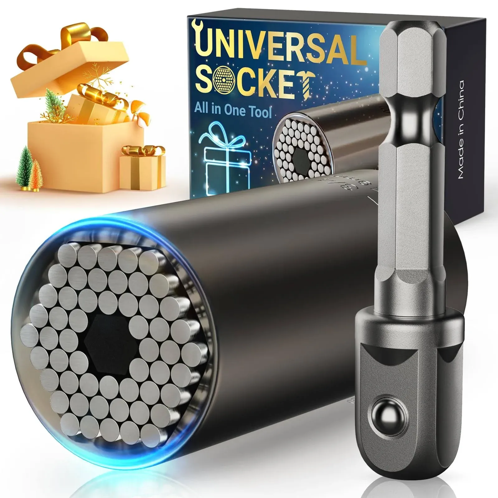 Super Universal Socket Gifts for Men - Tools Christmas Stocking Stuffers for Adults Grip Socket Set with Power Drill Adapter, Gadgets for Men Dad Him