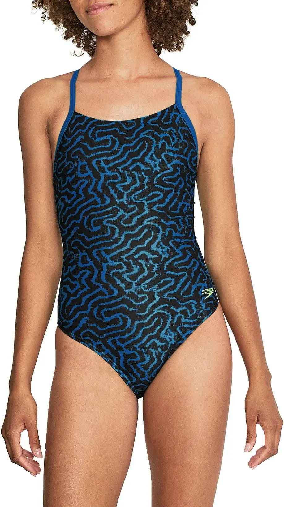 Speedo Women's Race Maze Flyback One-Piece Swimsuit (Blue/Green, 24)