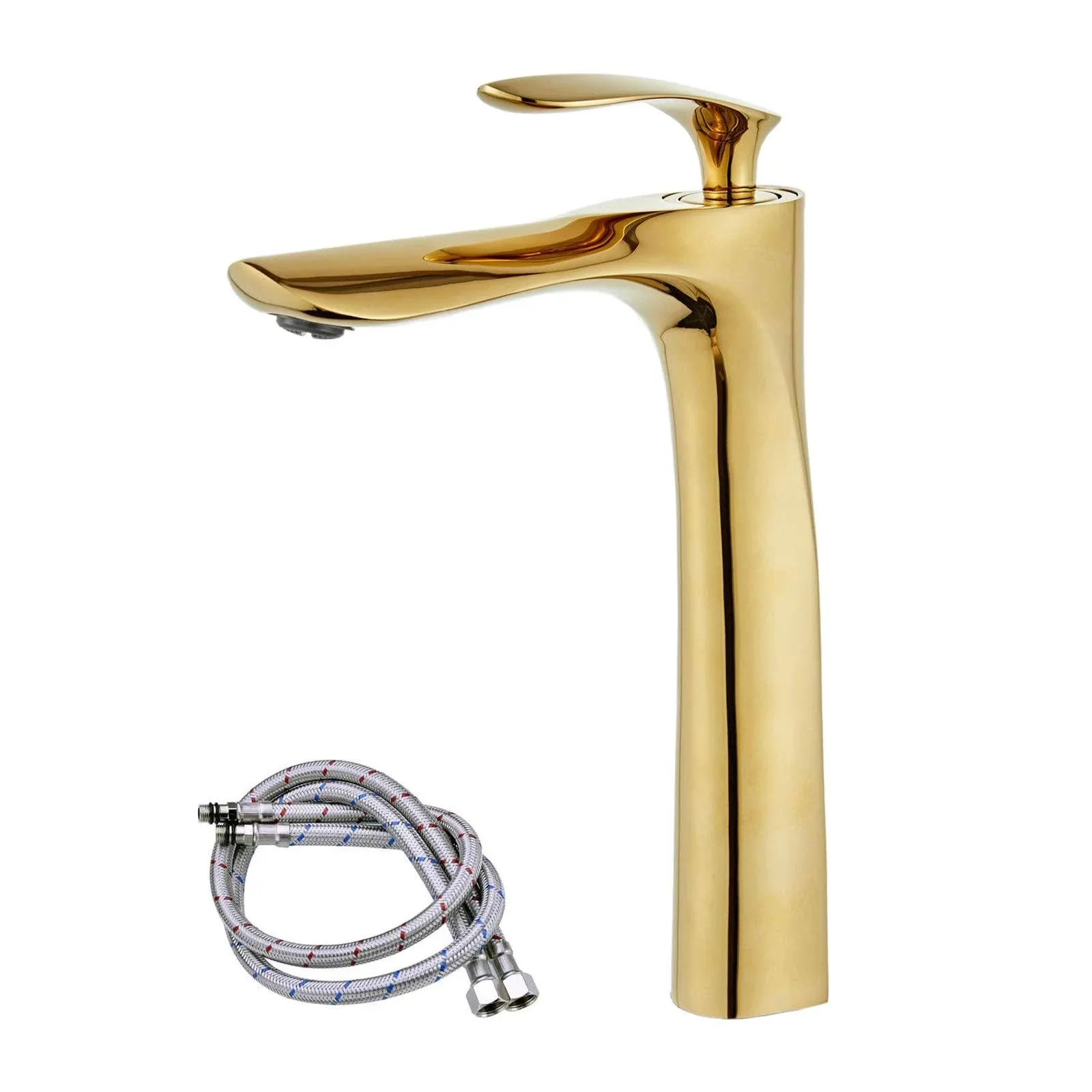 Modern Single Handle Gold Tall Vessel Sink Bathroom Faucet,One Hole Lavatory Basin Vanity Mixer Tap